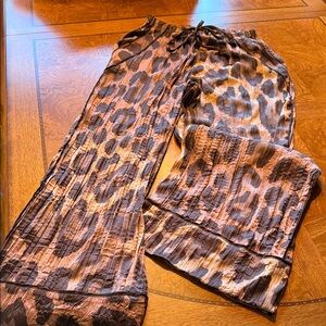 Free People Brown Animal Print Wide Leg Pants